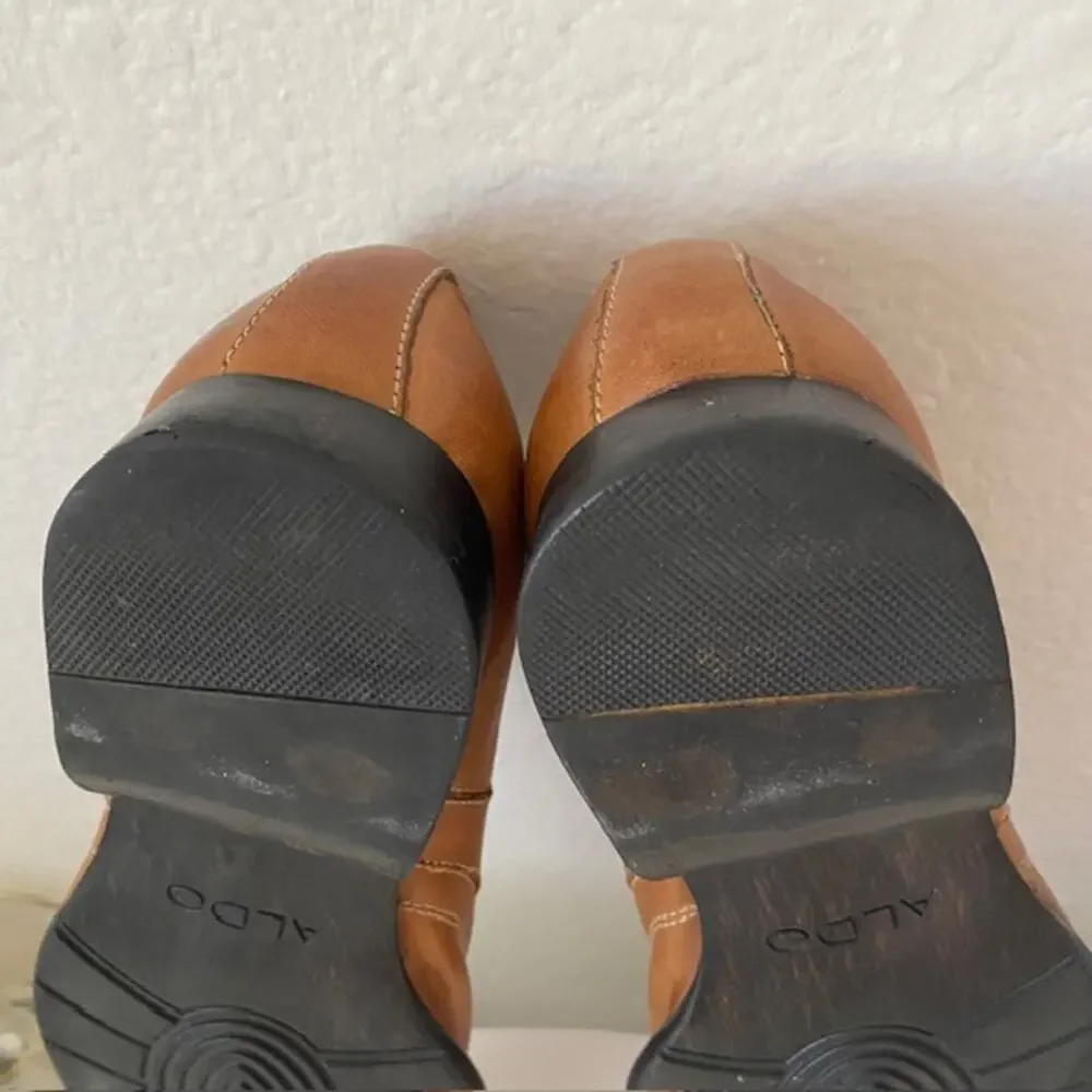 Aldo Loafers Cognac Brown Leather Slip-On Side Stretch Men's 41 (US 8)‎